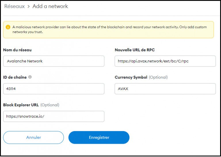 Comment configurer MetaMask pour utiliser la blockchain Avalanche (AVAX) ?